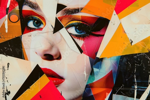 Colorful Geometric Makeup Collage Featuring a Woman's Face with Vibrant Shapes and Patterns © VICHIZH