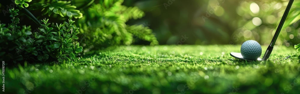 Golf Club and Ball on Green Meadow Grass - Equipment Background Banner Golf Club and Ball on Green Meadow Grass - Equipment Background Banner