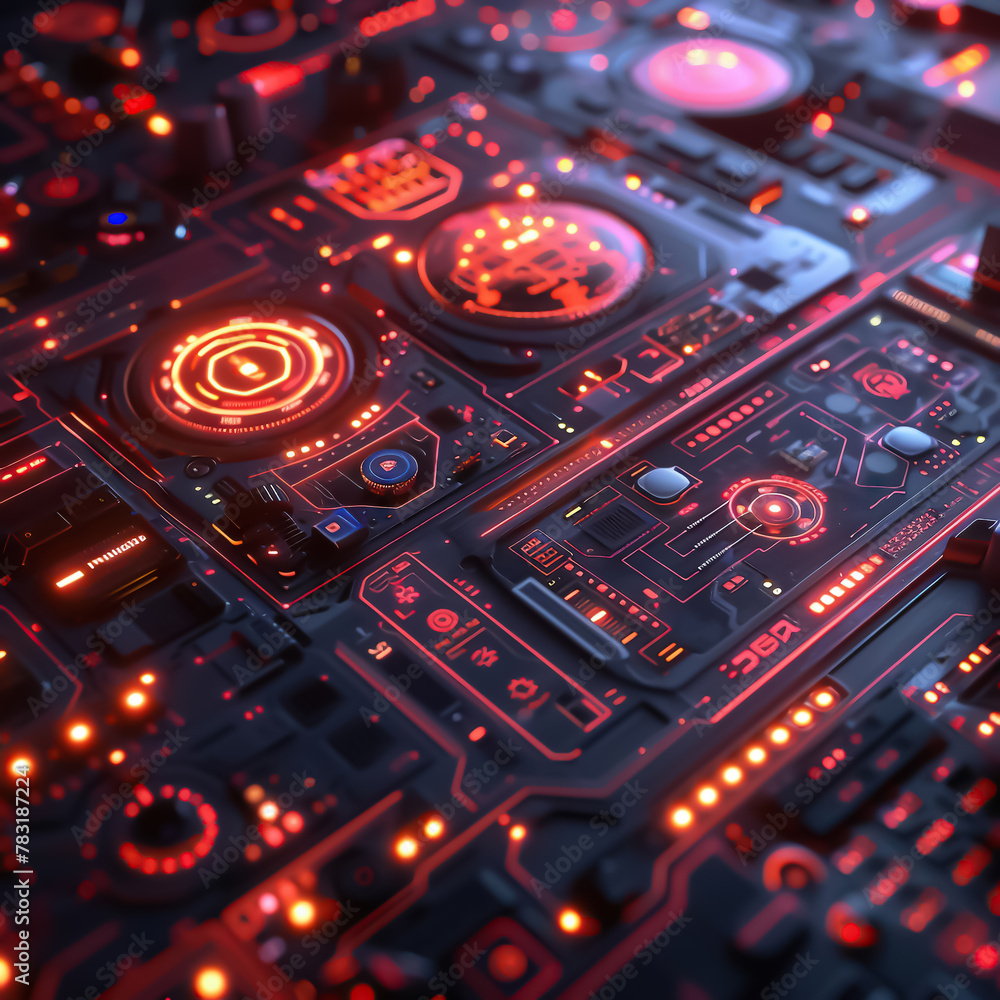 An intricate 8K close-up of a digital assistant's user interface, glowing with neon accents on a dark, sleek background An intricate 8K close-up of a digital assistant's user interface, glowing with neon accents on a dark, sleek background