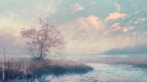 Ethereal pastel landscape capturing the tranquility and beauty of the natural world in fine art