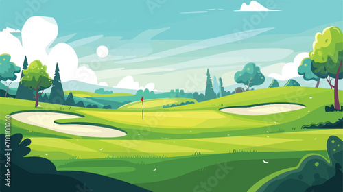 Field of golf horizontal banner concept. Cartoon il