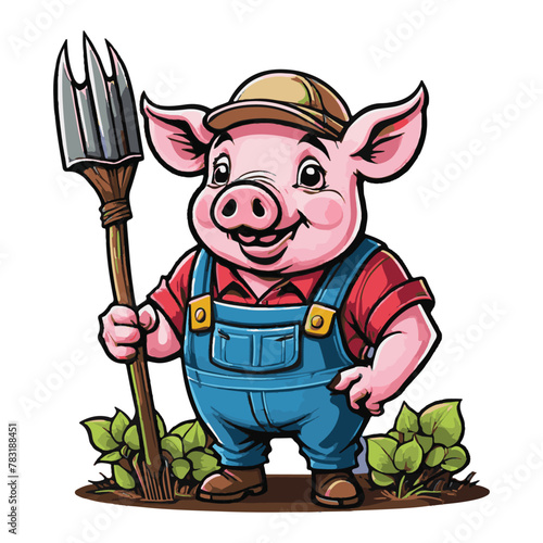 clipart vector pig mascot as farmer