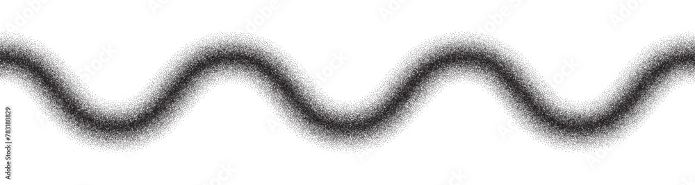 Grain gradient wave stripe. Noise curvy line of dots. Stipple pattern wiggly amplitude.