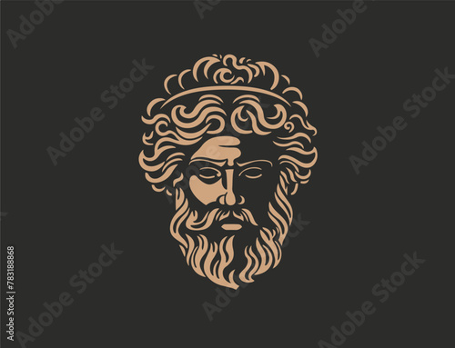 An gold ancient Greek man with curly hair and a beard