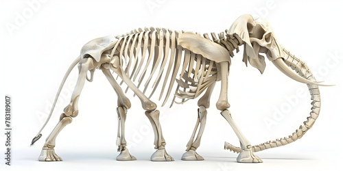 Vector antique engraving drawing illustration of mammoth skeleton isolated on white background ,Elephant Body Skull 3D rendering.    © Rabia