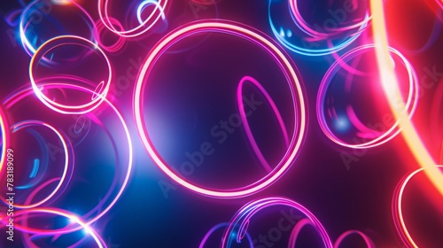 Wallpaper Mural Abstract design pulsates with neon glowing light effects, casting an entrancing glow in the darkness, captivating the eye with its vibrant energy. Glass circles neon glowing light effects Torontodigital.ca