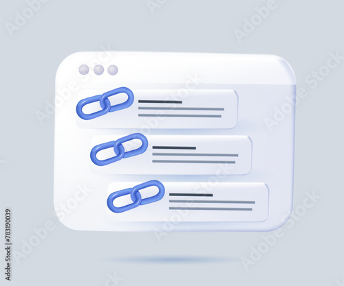 3D Site links. SERP icon. Search engine result page. Internet search result page optimization technology, SERP or web
