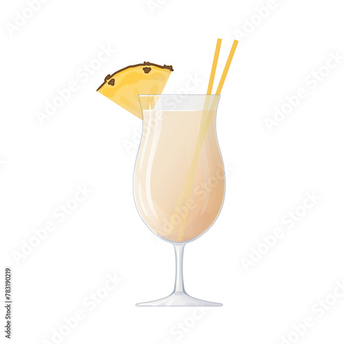 WebPineapple pina colada cocktail. alcoholic drink, hand drawn in cartoon style.