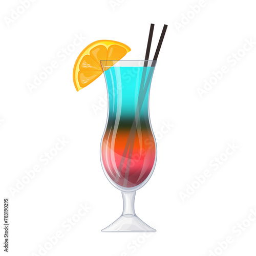 Blue Curacao cocktail. alcoholic drink, hand drawn in cartoon style.