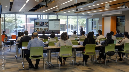 Diverse Group of Professionals in a Conference Room During a Presentation