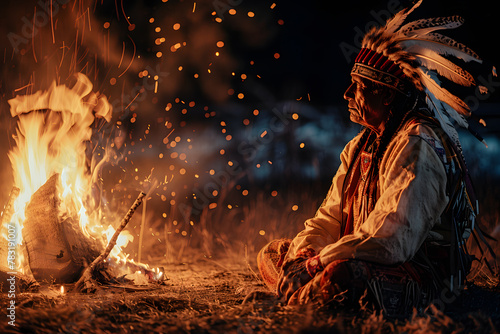 Native American Elder by Firelight: Tribal Wisdom and Tradition photo