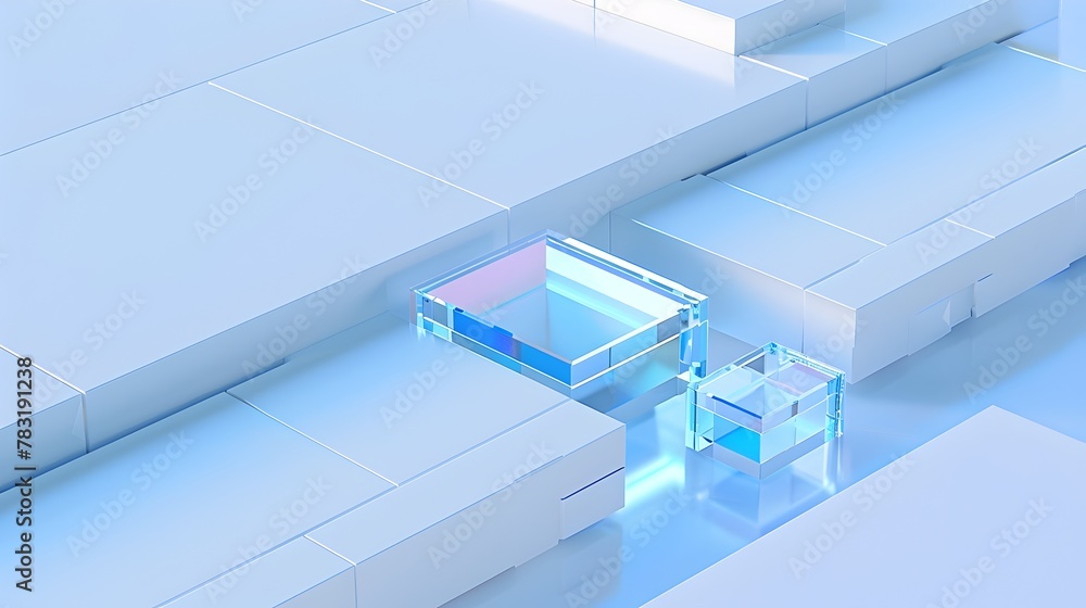 Fototapeta premium Boundless Geometric Grid - Vibrant 3D Futuristic Architectural Abstract Composition with Floating Forms