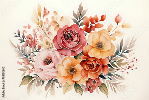 Vibrant Floral Composition with Warm Hues. Perfect for wedding stationery, event invitations, and home decor. © Yuliia