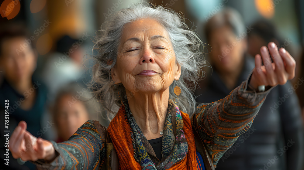 Wisdom in Relaxation: Senior Yoga Instructor Conducts Mindful Session Wisdom in Relaxation: Senior Yoga Instructor Conducts Mindful Session