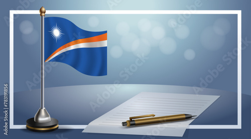 Small national flag of the Marshall Islands on bokeh background, vector Illustration