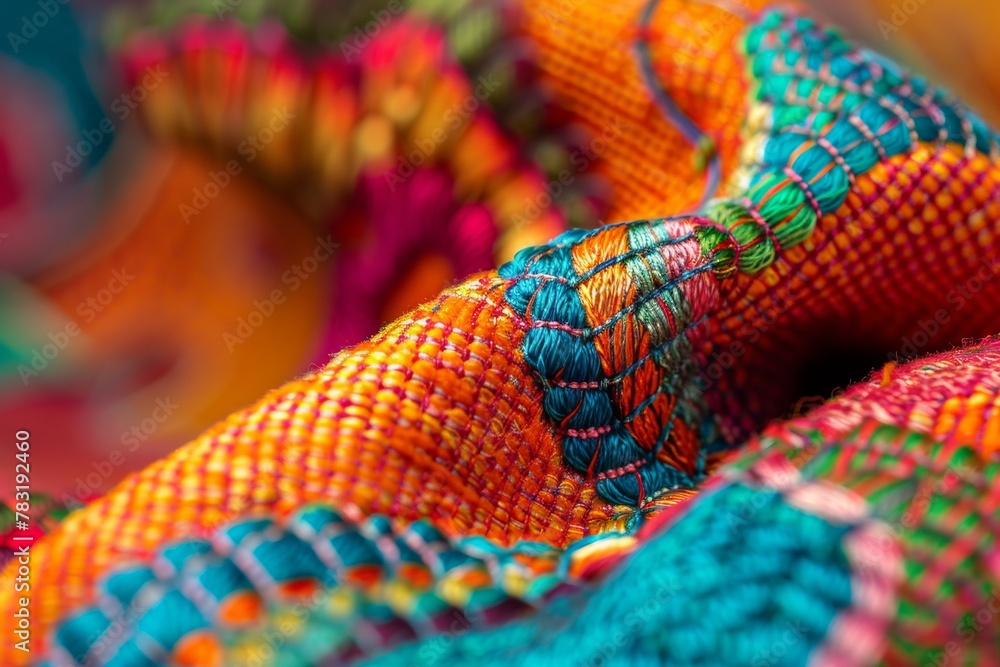 Vibrant Handwoven Textiles Close-up: Colorful Craftsmanship and Fabric Patterns Vibrant Handwoven Textiles Close-up: Colorful Craftsmanship and Fabric Patterns