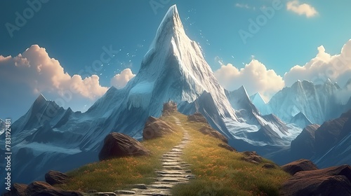 Path to Mountain Top, Perfect for Adventurous and Inspirational Projects, Super Realistic illustration © JetHuynh