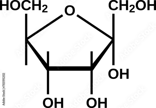 Alpha-psicofuranose structural formula, furanose form of psicose, vector illustration