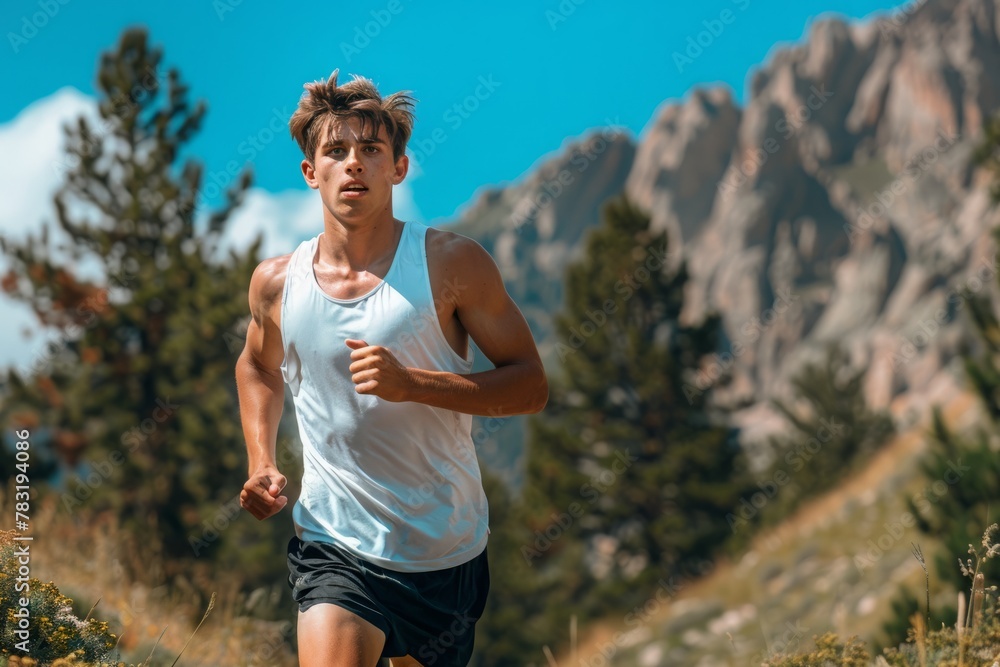 Fototapeta premium Focused Runner in Natural Landscape