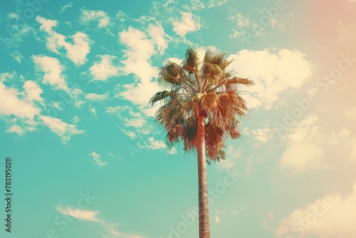 Coconut palm tree on tropical beach in summer - vintage colour effect. Beautiful simple AI generated image in 4K, unique. © ArtSpree