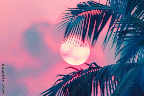 Coconut palm tree on tropical beach in summer - vintage colour effect. Beautiful simple AI generated image in 4K, unique. photo