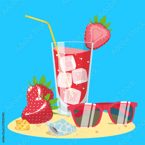 cocktail, drinks, fresh, fruit, summer, vacation, beach, sea,illustration, windy, drawings,