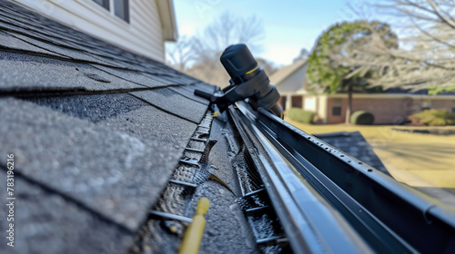 Roof and gutters cleaning. Specialized equipment and tools used in gutter cleaning