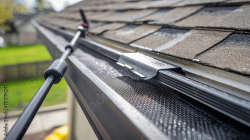 Roof and gutters cleaning. Specialized equipment and tools used in gutter cleaning