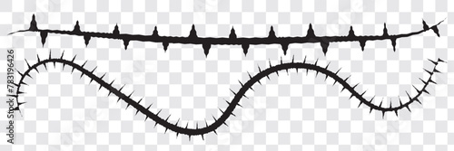 Thorn branch or vine. Natural intertwined pattern. Element of tattoo with spike