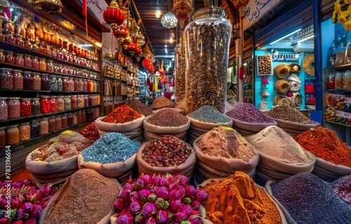 Varieties of spices abound in the market for selling in retail food stores photo