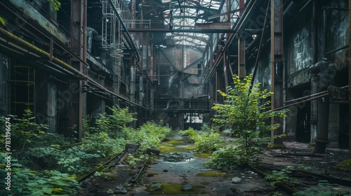 Fading echoes of industry, an abandoned factory's ruins captured in the twilight photo