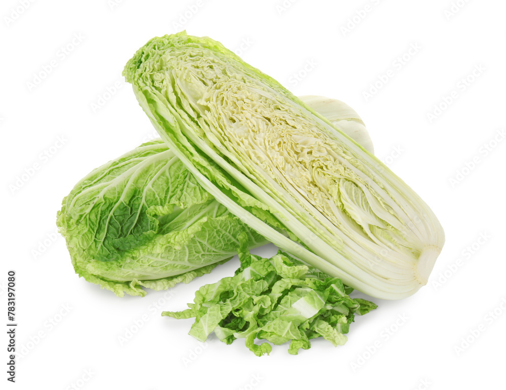Fresh whole and cut Chinese cabbages isolated on white Fresh whole and cut Chinese cabbages isolated on white