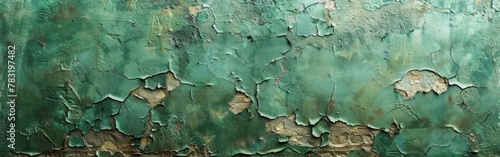 Rustic Green Grunge Concrete Wall Texture with Weathered Grain and Colored Painted Abstract Design