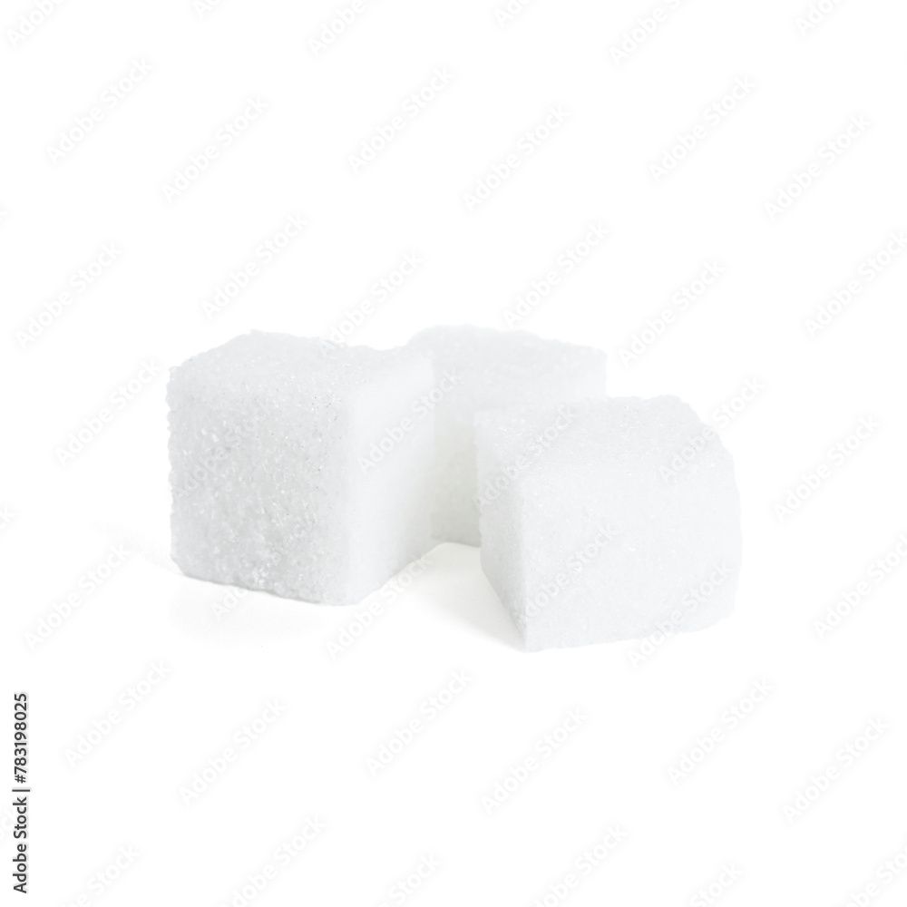 Three refined sugar cubes isolated on white Three refined sugar cubes isolated on white