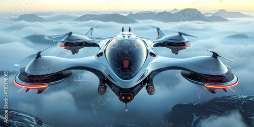 electric vertical takeoff and landing aircraft vehicle, without wings, high-end futuristic drone sports cars photo