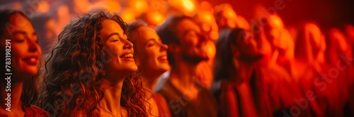 Smiling African Americans Christian Gospel Singers Praising Jesus Christ in a church. Song Spreads blessings, Harmony, Joy, and Faith