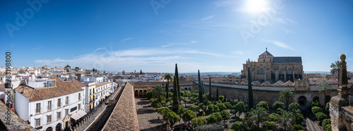Panoramic view of the Mosque-Cathedral of Cordoba from above in Spain