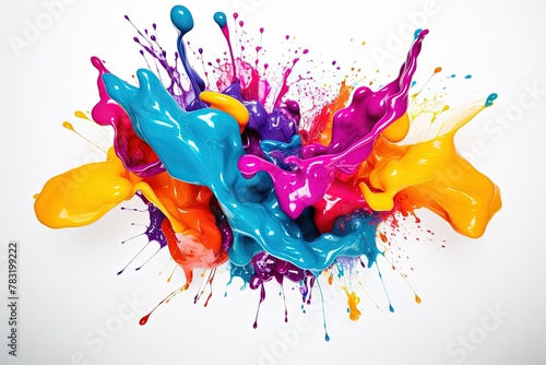 Explosion of colorful paint splashes on a white background