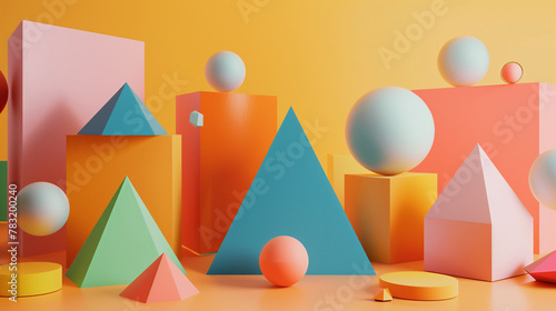 カラフルな3Dのコンポジション。幾何学的な立体背景。