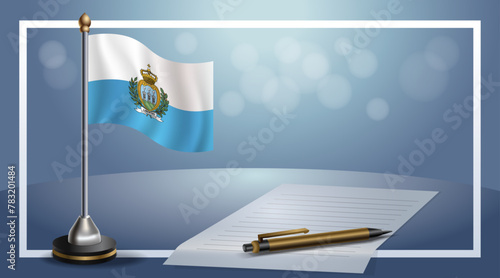 Small national flag of the San Marino on bokeh background, vector Illustration