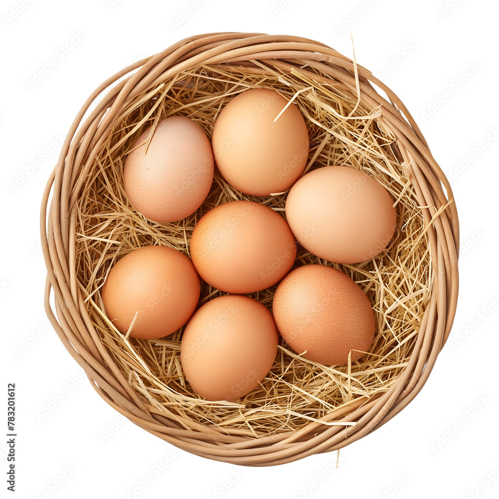 eggs in basket isolated on transparent background Generative Ai.