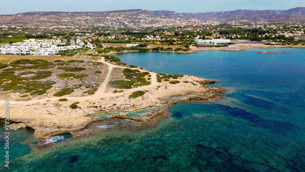 Aerial pictures made with a dji mini 4 pro drone over Coral Bay, in Cyprus.