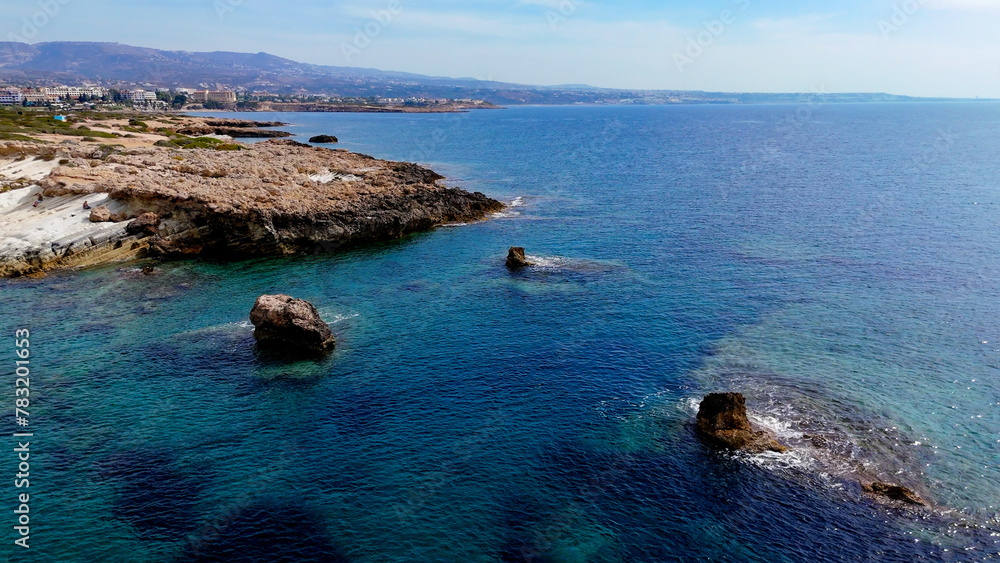 Aerial pictures made with a dji mini 4 pro drone over Coral Bay, in Cyprus.