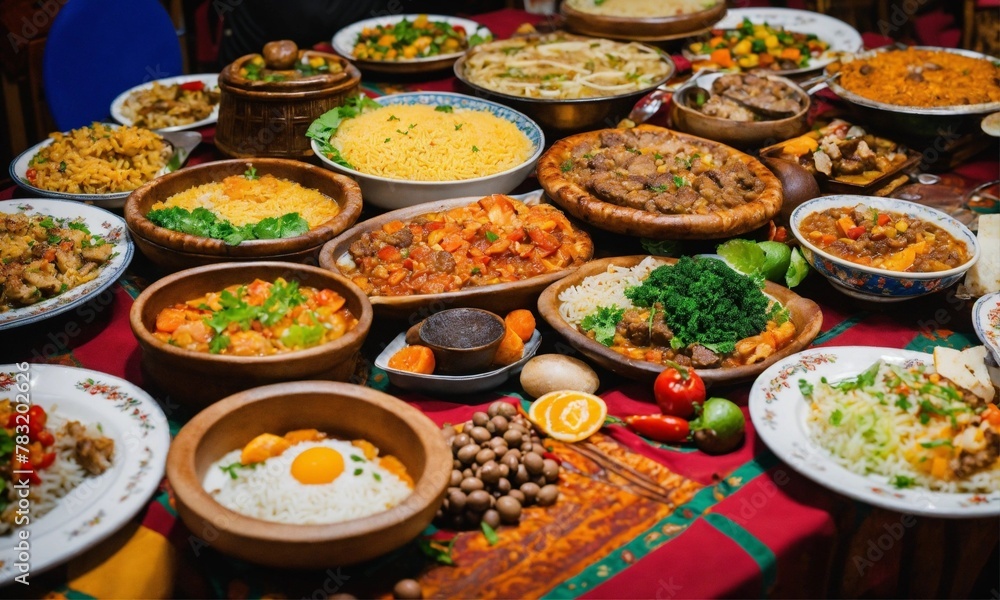 large table with national food