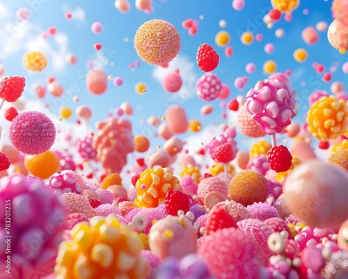 Vibrant Genetically Modified Candy Rain in Surreal Ecosystem