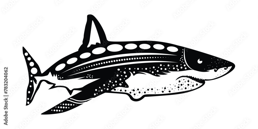 Fototapeta premium Shark black and white dot art illustration