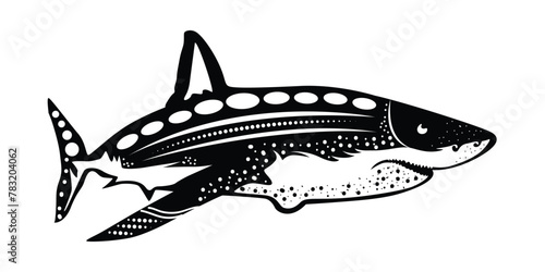 Shark black and white dot art illustration