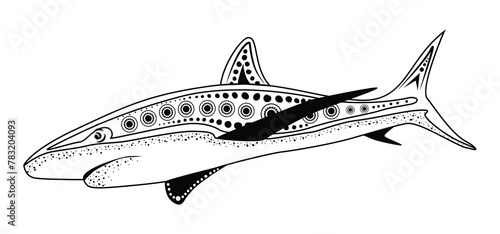 Hand drawn Aboriginal dot art shark illustration
