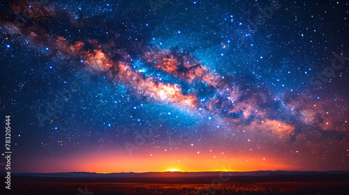 Enchanting Milky Way Galaxy Over Warm Horizon at Dusk, Generative AI © Crowcat