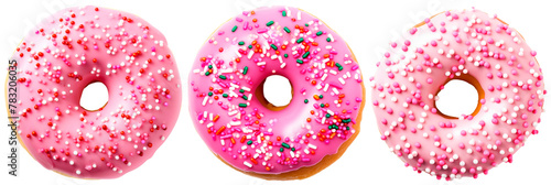 Set of pink sprinkle donut, isolated on transparent background